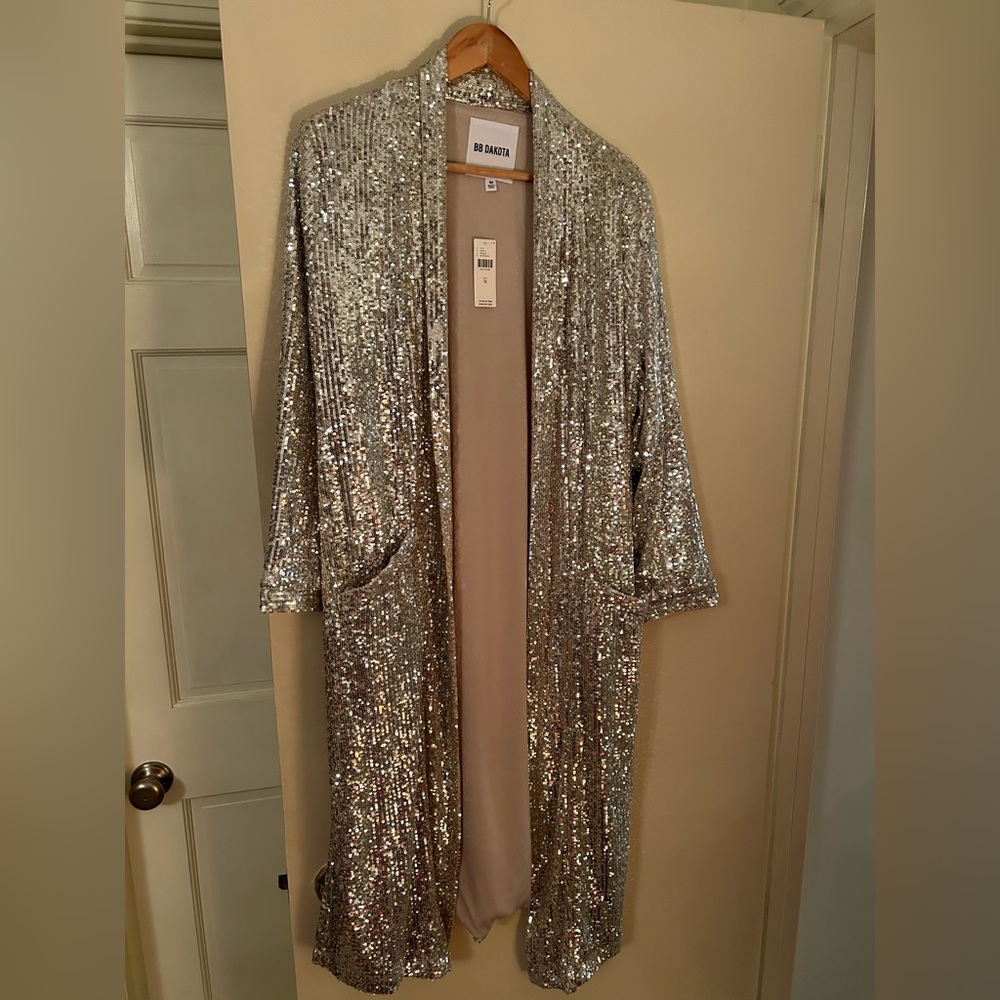 NWT Silver Sequin Duster, Sz M